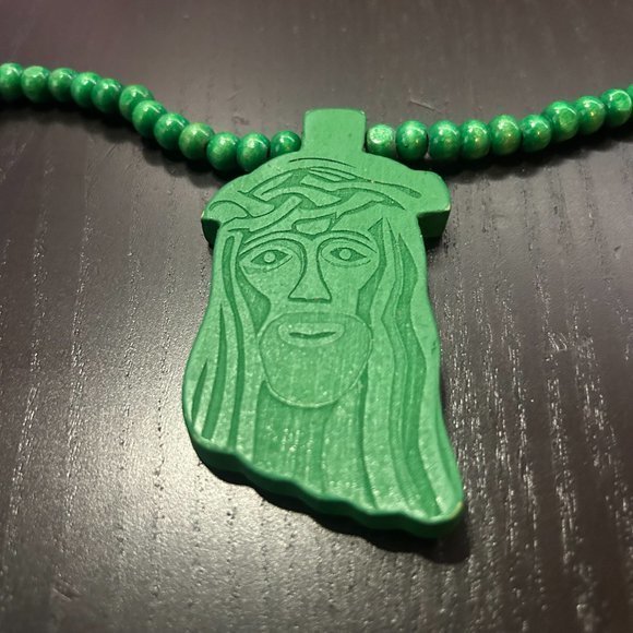 GoodWood NYC Jesus Necklace Wooden Pendant Wooden Beaded - Picture 2 of 4